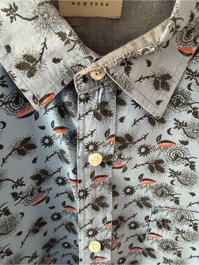 Jachs Light Blue Floral-Print Blazer with Black and Orange Accents